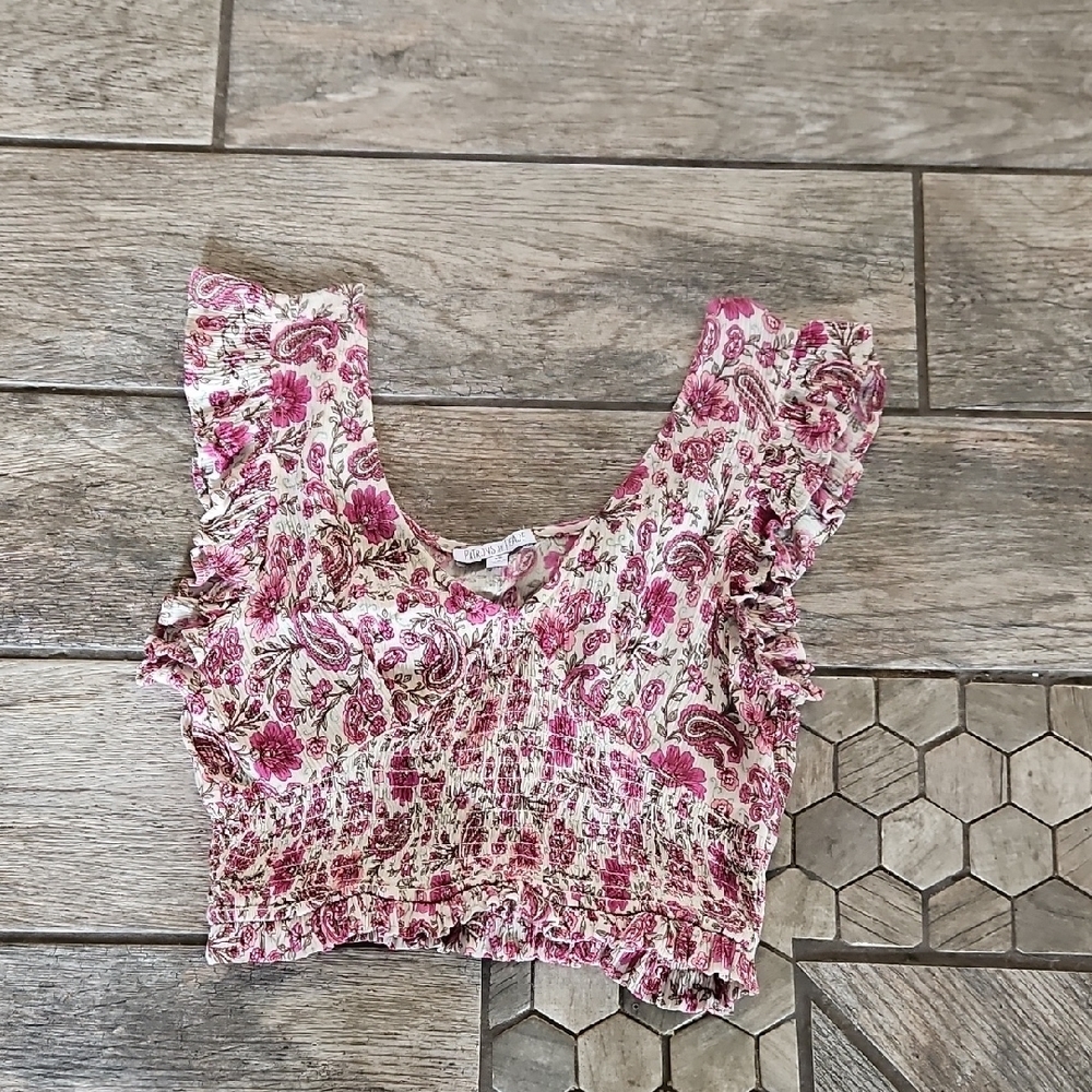 Floral Ruffle Crop Top Pink Size Small